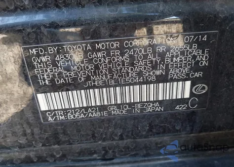 2014 Lexus Gs 350 from USA, damaged, VIN JTHBE1BL1E5044198